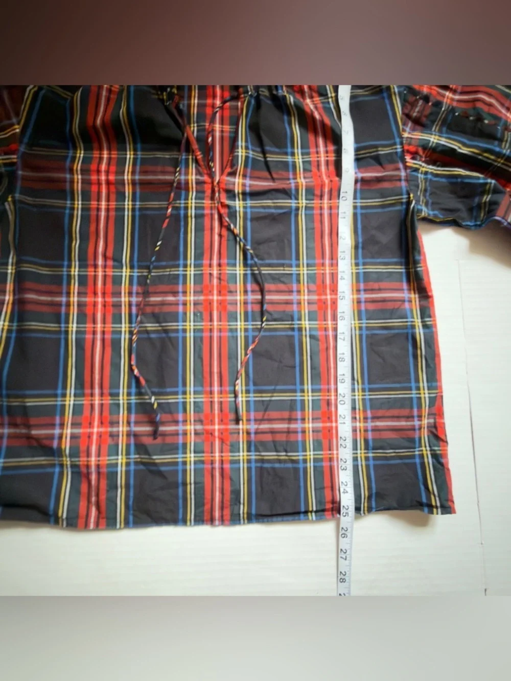 J. Crew Red and Black Plaid Ruffle-Neck Blouse